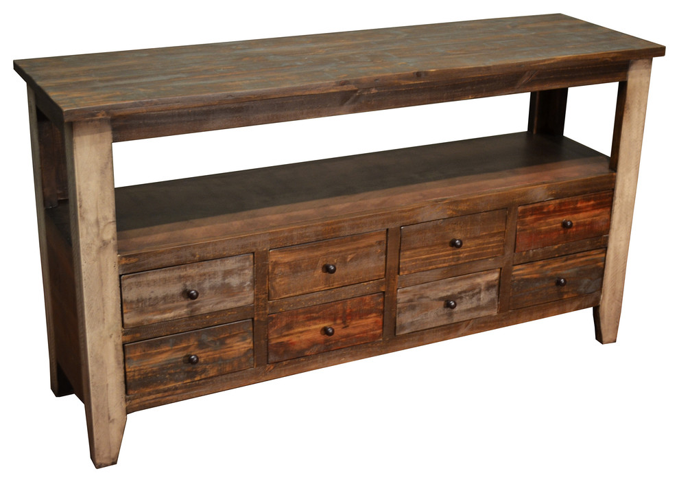 Rustic Sofa Table With 8 Drawers