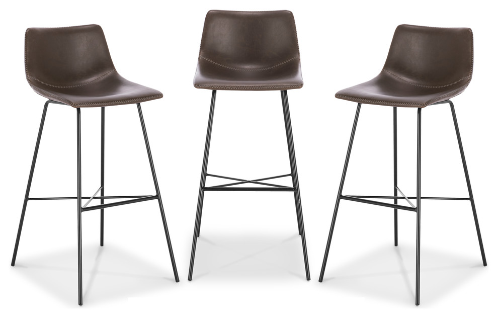 Poly and Bark Paxton 29" Bar Stool, Set of 3 Industrial Bar Stools