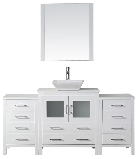 Virtu Dior 68 Single Bathroom Vanity White Brushed Nickel Faucet Virtu Dior 68 Single Bathroom Vanity White Brushed Nickel Faucet And Mirror