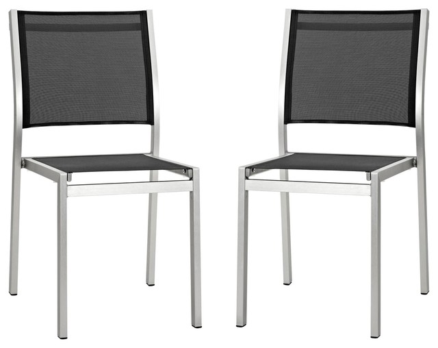 Modern Contemporary Outdoor Patio Dining Chair Set Of 2 Black Aluminum Contemporary Outdoor Dining Chairs By House Bound