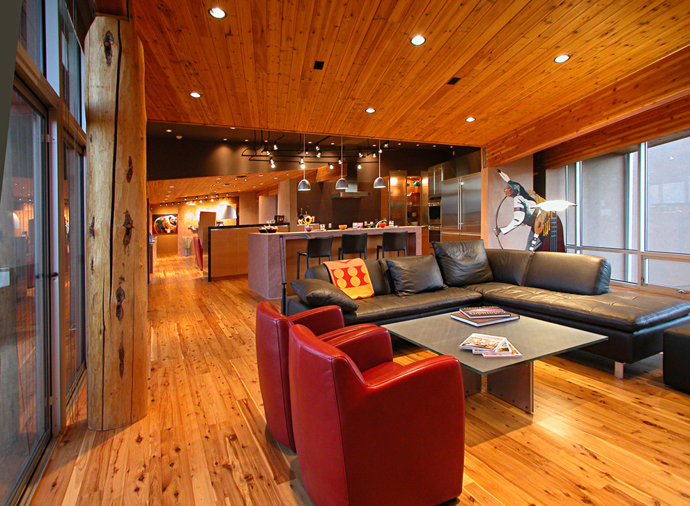 Contemporary open concept living room in Denver.