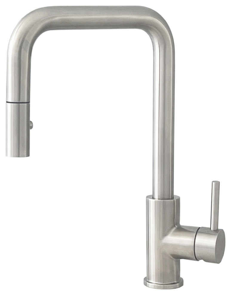 Single Handle Pull-Down Dual Mode Kitchen Faucet in Stainless Steel Brushed