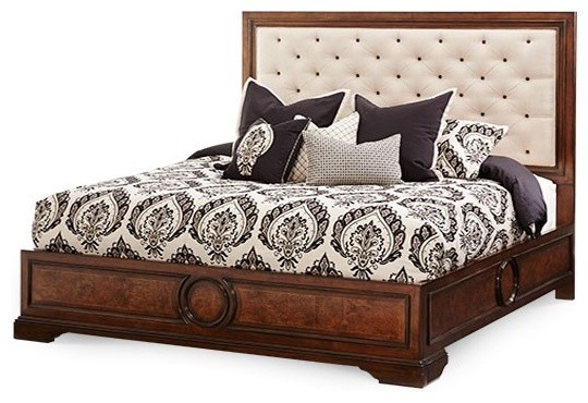 AICO Furniture - Bella Cera 5 Piece Queen Fabric Tufted Panel Bedroom Set - 3801