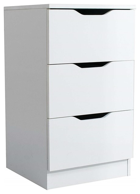 Modern Bedside Table, White Finished MDF With Storage Drawers and Open Shelf