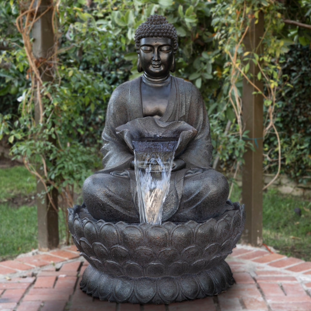 53" Tall Outdoor Buddha Zen Water Fountain with LED Lights Asian