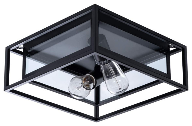 Square Flush Mount Ceiling Light Fixture Industrial Glass Black Ceiling ...