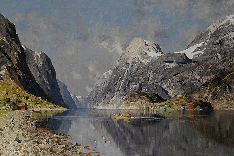 Tile Mural Kitchen Bathroom Wall Backsplash Rowing On the Fjord, 4.25