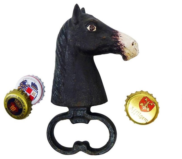 Horse Head Cast Iron Bottle Openers, Set of 2 Contemporary Wine And
