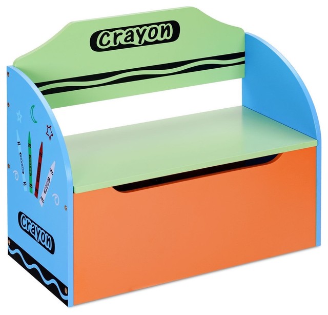 Modern Wood Toy Storage Box And Bench For Toddler Children