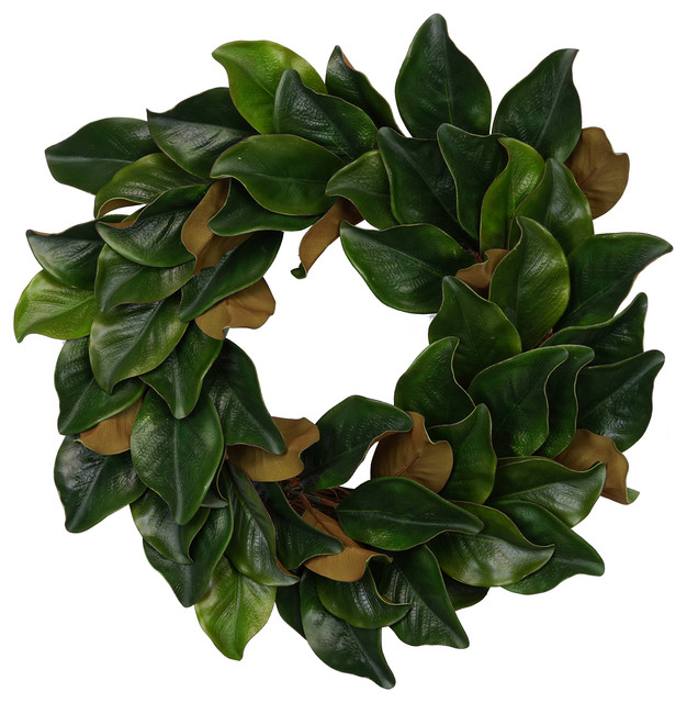 Real Touch Faux Magnolia Leaf Wreath, 63 Leaves, 24"