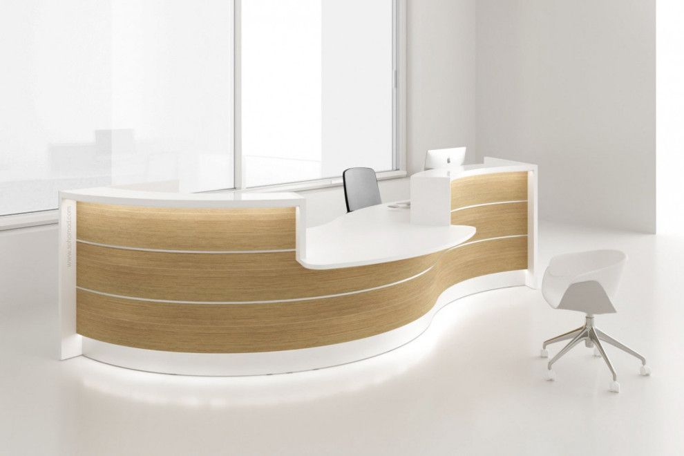 Valde Curved Reception Desk with Countertop, Canadian Oak by MDD ...