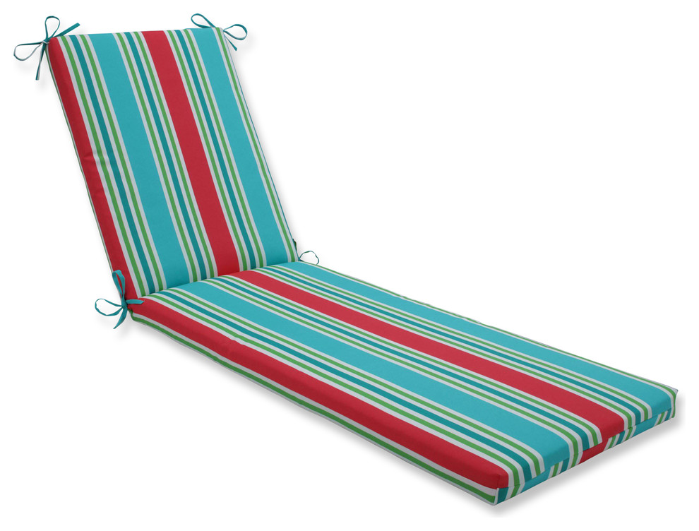 Outdoor/Indoor Aruba Stripe Turq/Coral Chaise Lounge Cushion 80x23x3