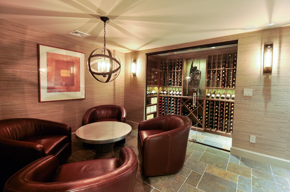 Photo of a transitional wine cellar in Boston.