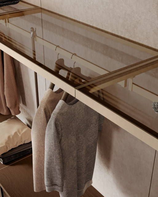 Modern Walkin Closet Incorporates a Mix of Open and Closed Storage Austin by By