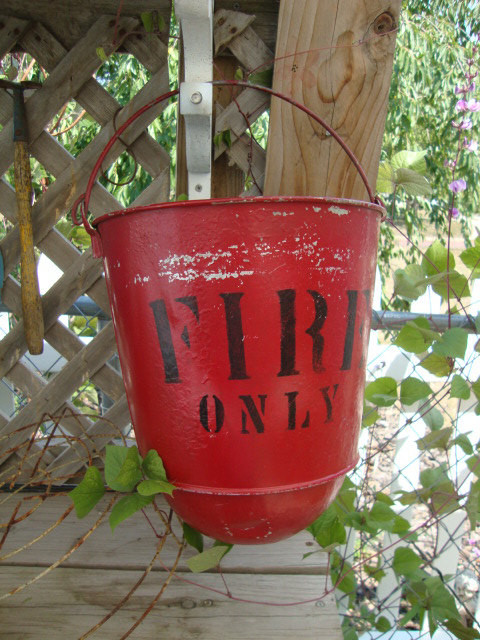 Antique Painted Red Fire Bucket by Lath and Plaster