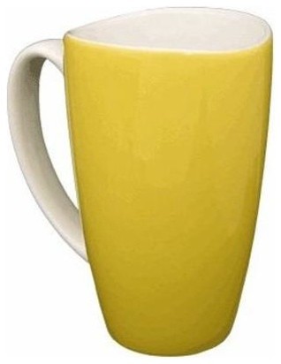 Yellow Wavy Rim 17.5 oz Ceramic Mugs (Set of 4)
