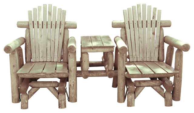 White Cedar Log Adirondack Settee Glider Rustic Outdoor Lounge