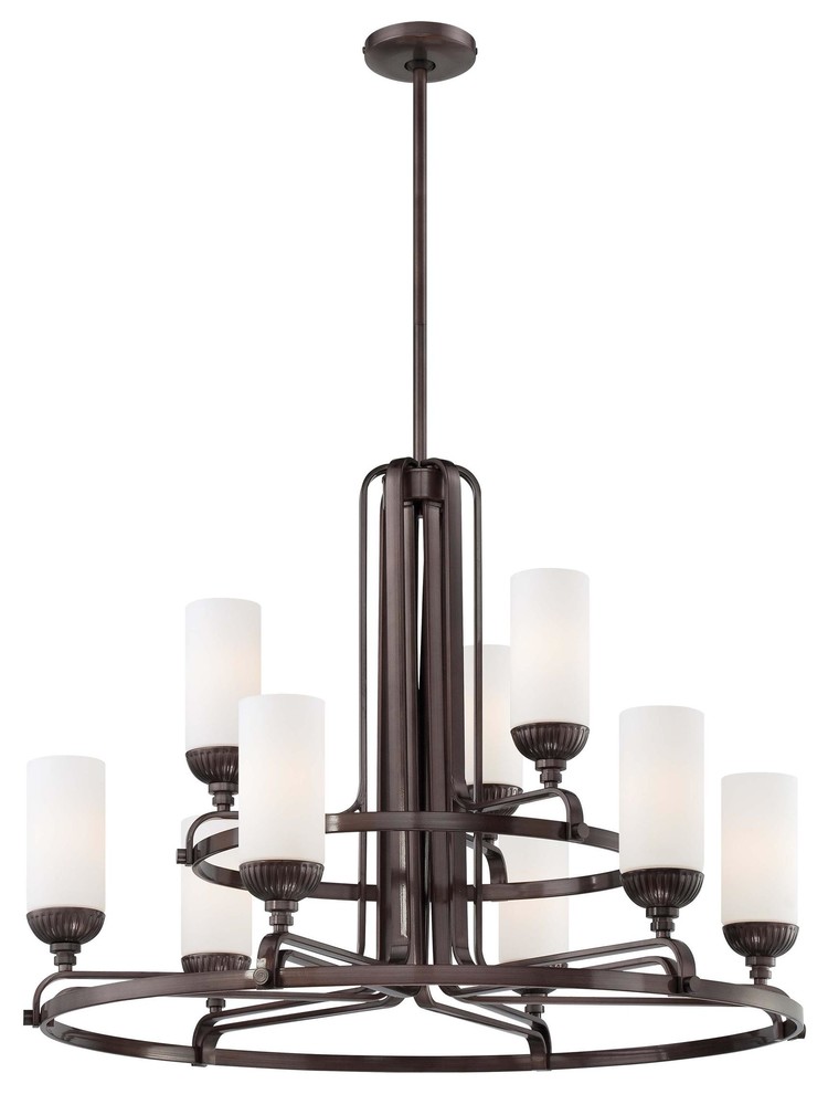 Industrial Bronze 9 Light 2 Tier Chandelier from the Industrial Collection