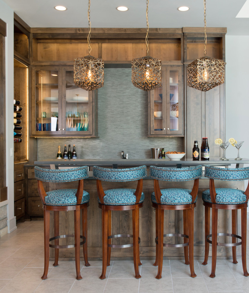 Inspiration for a transitional home bar remodel in Kansas City