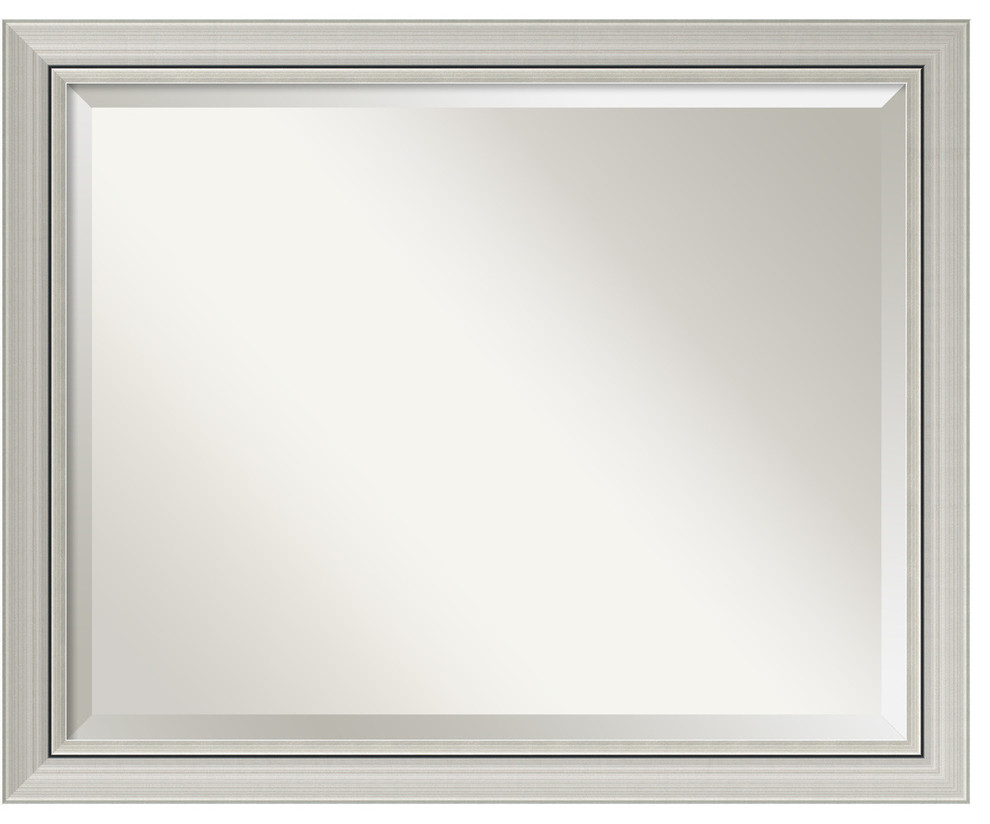 Romano Silver Narrow Beveled Wood Bathroom Wall Mirror - 31.75 x 25.75 in.