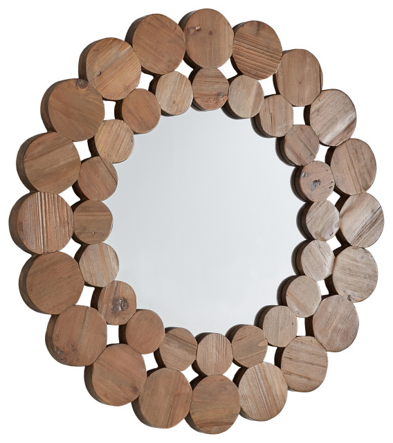 Frederick Natural Finish Reclaimed Wood Round Wall Mirror, Large