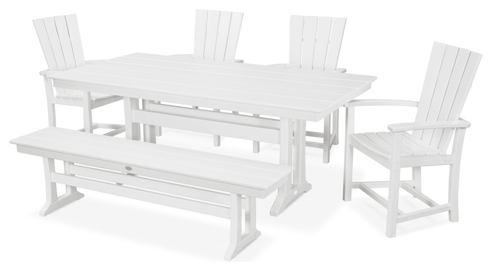 POLYWOOD Quattro 6-Piece Farmhouse Dining Set With Bench - Beach Style ...