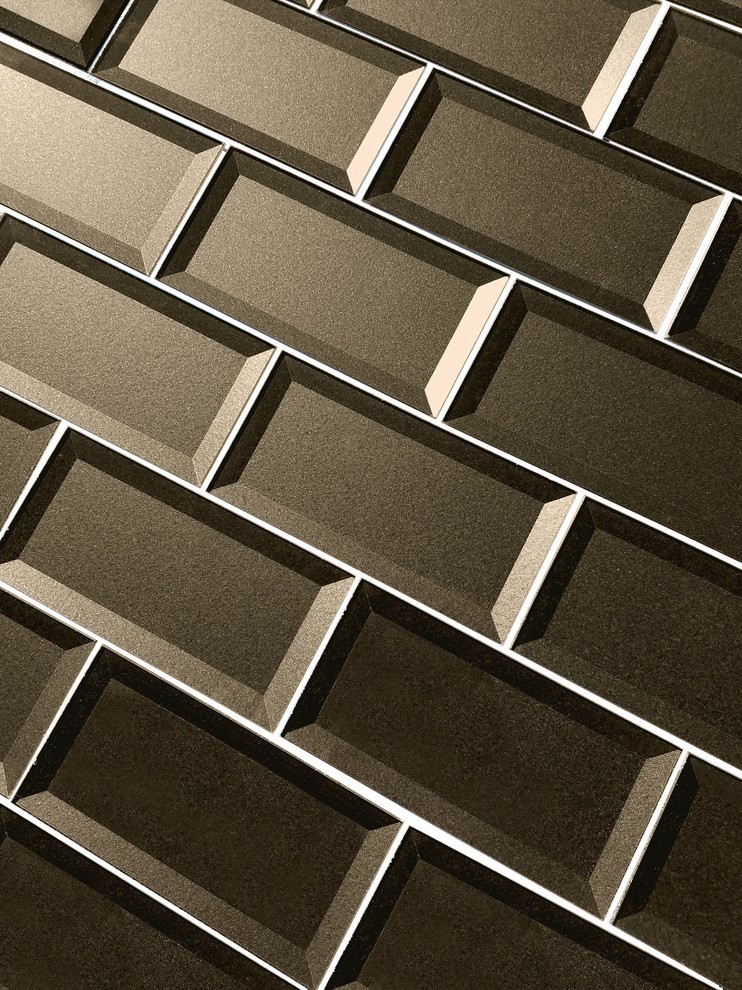 Forever 3 in x 6 in Reverse Bevel Glass Subway Tile in Glossy Eternal Bronze, Se