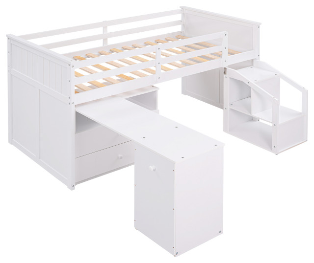 Gewnee Loft Bed Low Study Twin Size Loft Bed With Storage Steps in