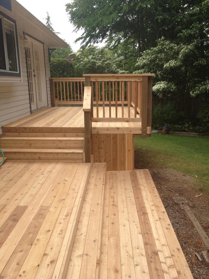 Inspiration for a large backyard deck remodel in Vancouver with a pergola
