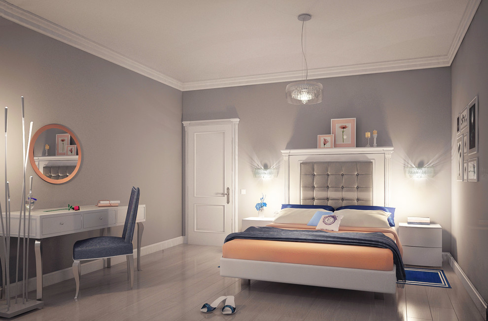 Grey Bedroom with peach accents - Серая спальня с персиковыми акцентами