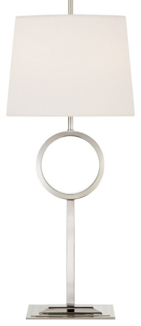 Simone Buffet Lamp, 1-Light, Polished Nickel, Linen Rectangle Shade, 33"H