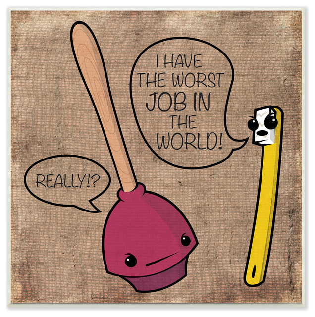 Stupell Industries "Toothbrush And Plunger Cartoon Humor Bath" Wall