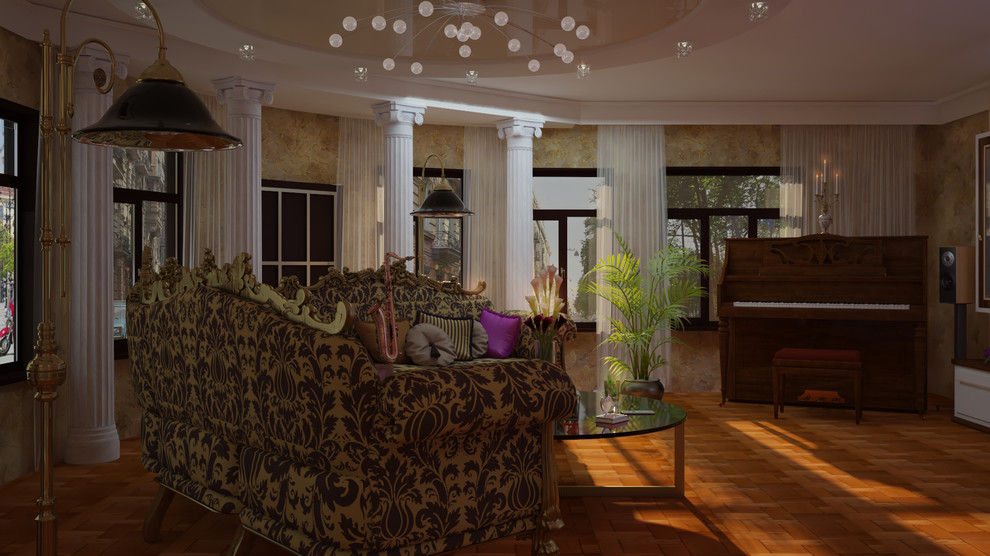 Гостиная и кухня для семьи музыкантов