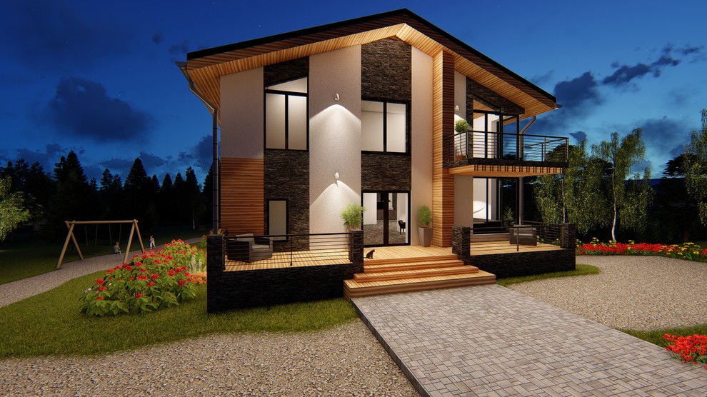 Двухэтажный дом на склоне