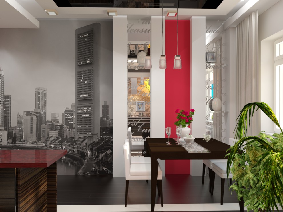 Интерьер загородного дома с красными акцентами