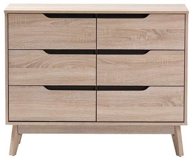 Fella Mid Century Modern Two Tone Oak And Gray Wood 6 Drawer