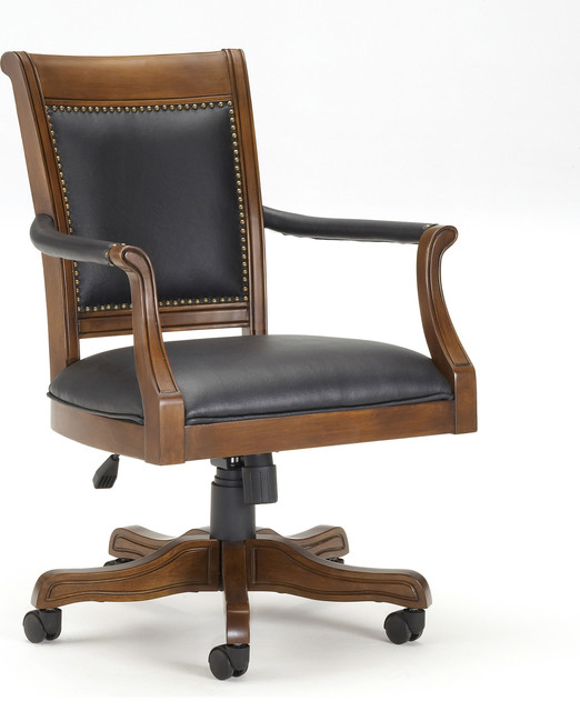 Kingston Square Leather Back Game Chair Traditional Office Chairs By Hedgeapple Houzz