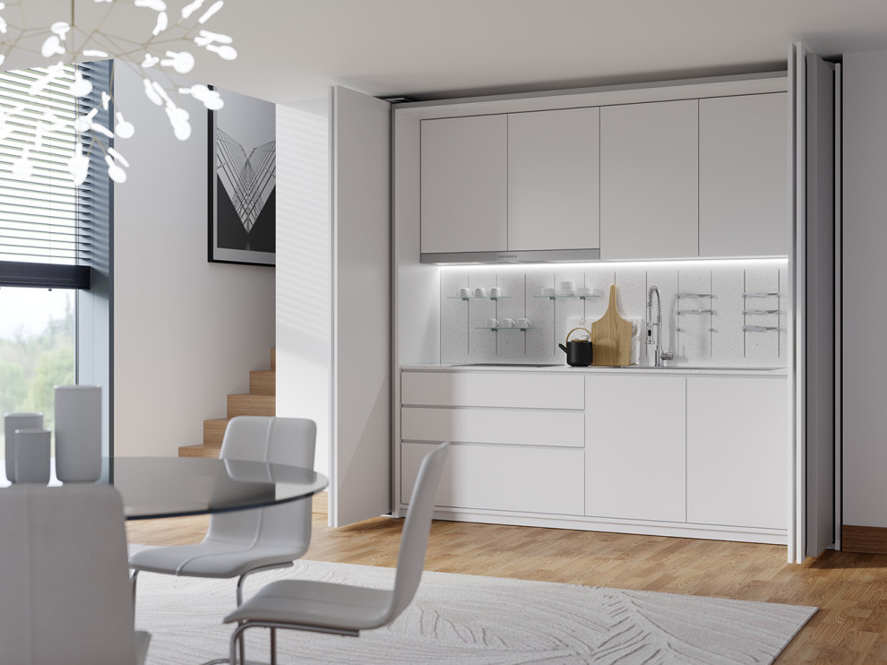 Скрытая кухня с раздвижными фасадами