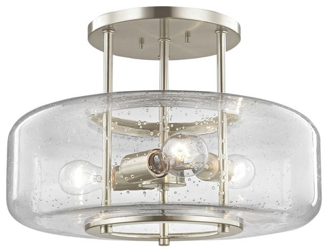 Seeded Glass Semi Flush Ceiling Light, Transitional Light Fixtures Flush Mount