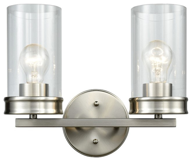 ELK Lighting Leland 2-Light Vanity Lamp, Nickel/Clear Blown Glass