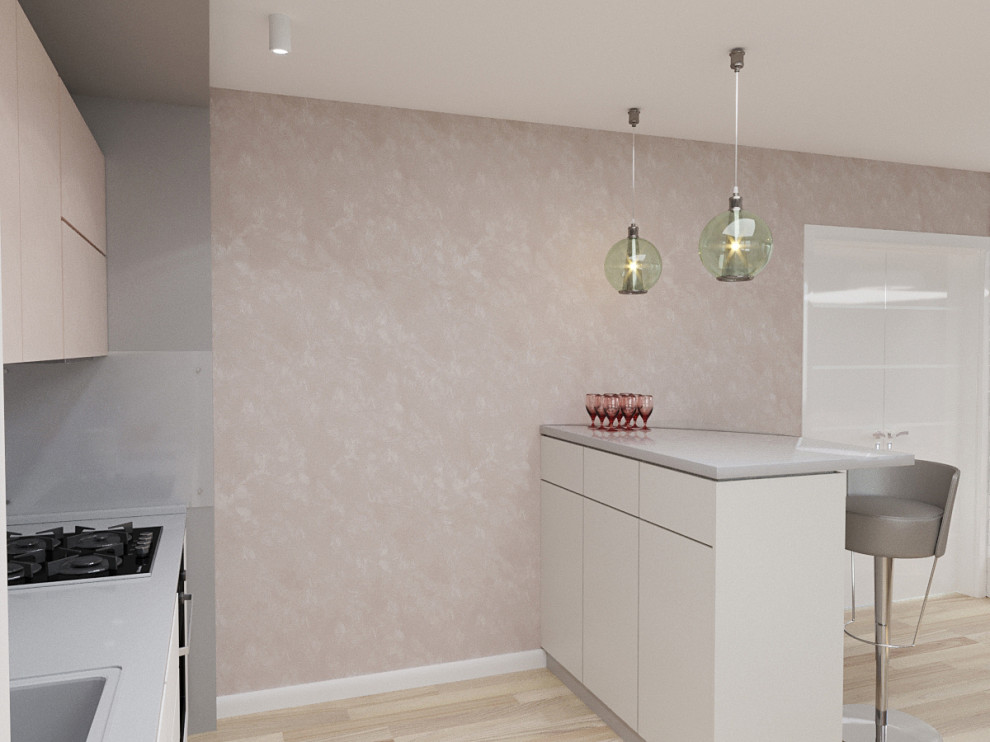 Кухня-гостиная в пудровых тонах