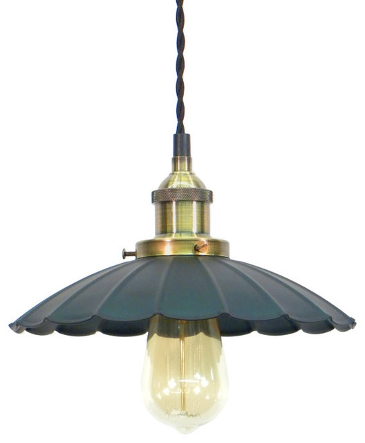 Ruffle Shade Pendant Light, Antique Brass Farmhouse Pendant
