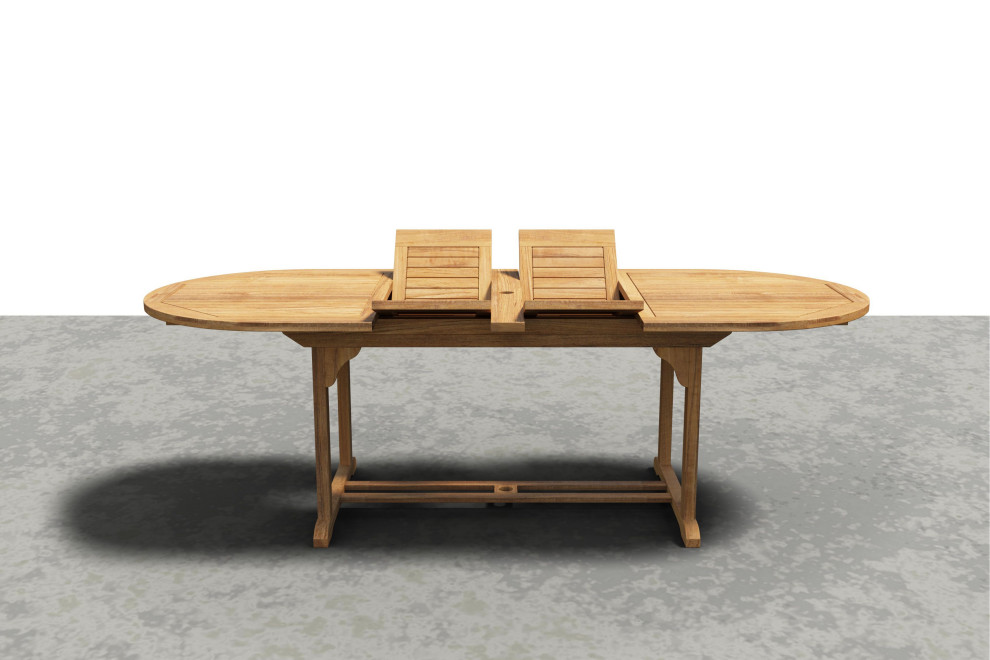 Amelie Oval Teak Outdoor Dining Table With BuiltIn Extension