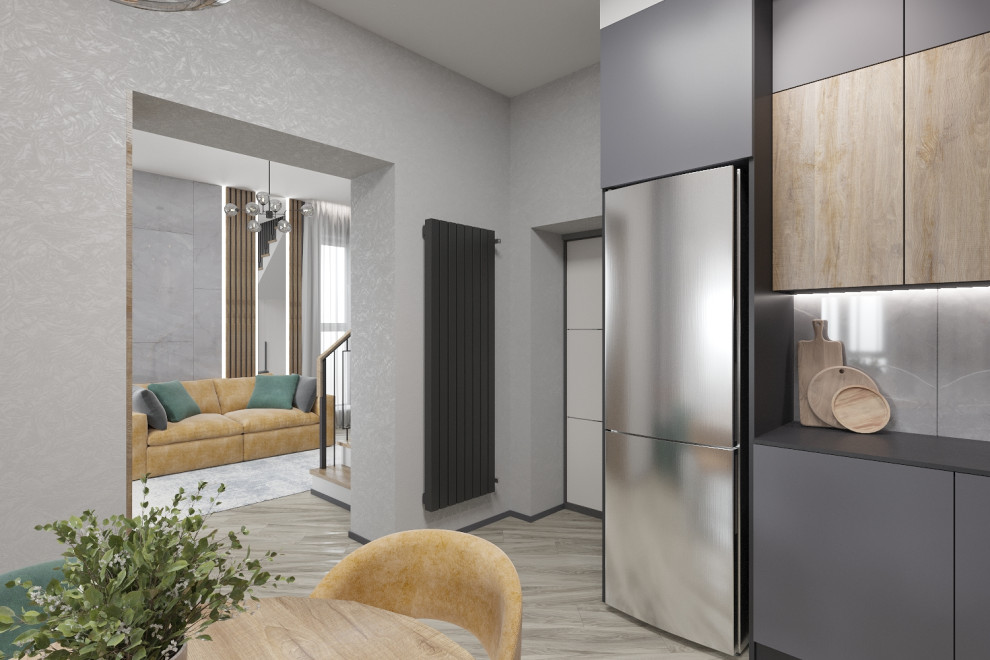 Кухня, гостиная и веранда жилого дома