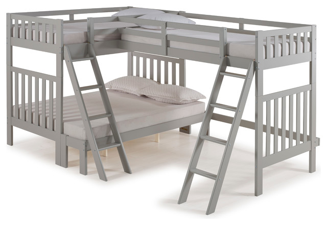 Wood Bunk Bed With Tri Extension, Twin Over Full Queen Triple Bunk Bed