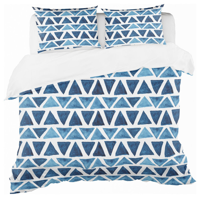Watercolor Modern Pattern With Blue Triangles Modern Duvet Cover