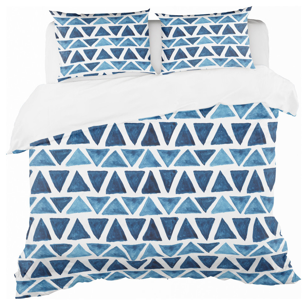 Watercolor Modern Pattern With Blue Triangles Modern Duvet Cover Set