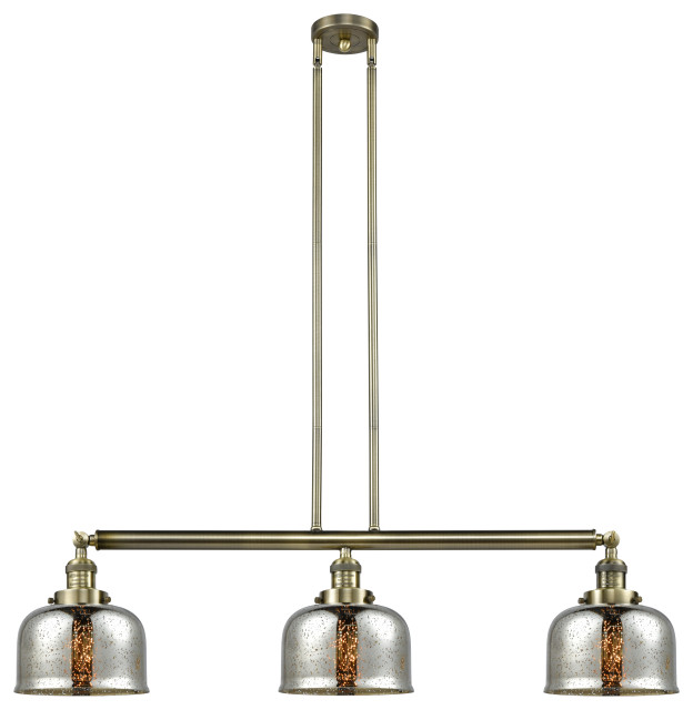 Bell 41" Stem Hung Island Light, LED, Antique Brass, Silver Plated Mercury