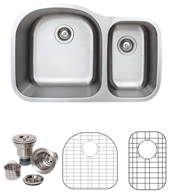 Wells Sinkware 32 Inch 70 30 Double Bowl Kitchen Sink Small Bowl On The Right