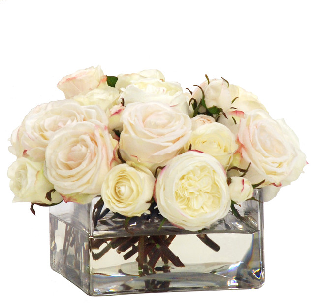 English Rose In Glass Vase Contemporary Artificial Flower